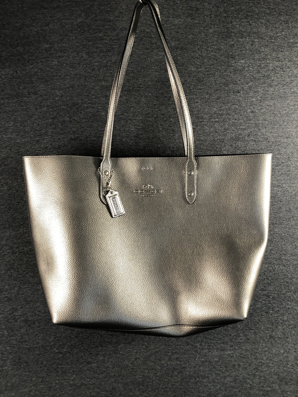 Coach Metallic Pewter Pebbled Leather Town Tote